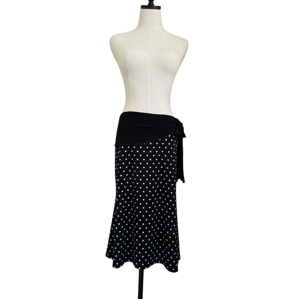 Suzie in the City Polka Dot Wrap Midi Skirt Black White Stretch Women's M